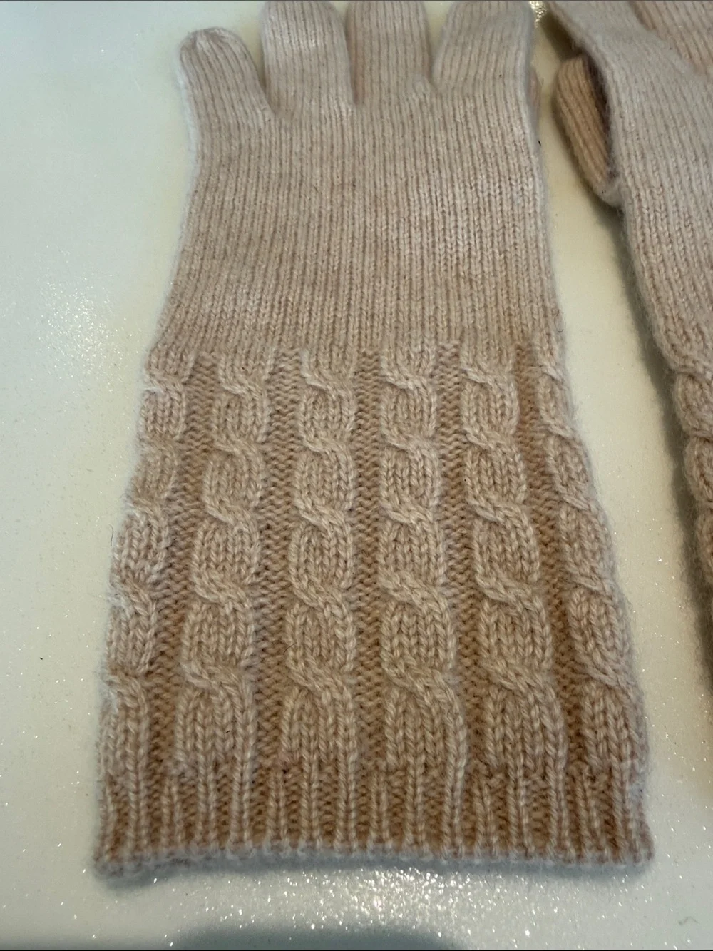 Cashmere Soft Cable-Knit Long Gloves in Light Beige
